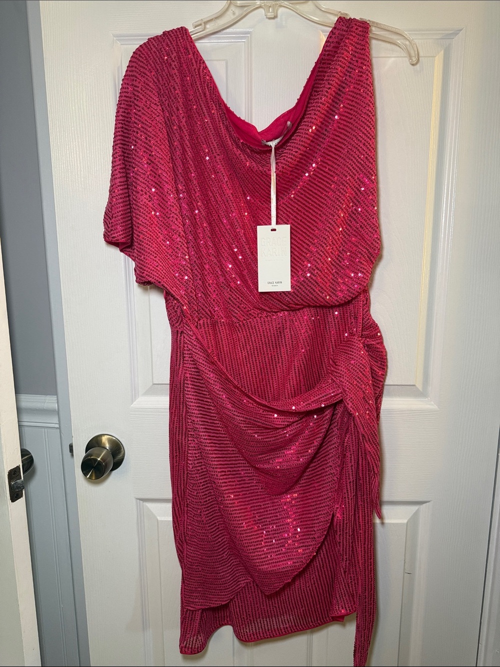 Grace Karin Hot Pink Sequin One Shoulder Dress XL NWT Cocktail Dress